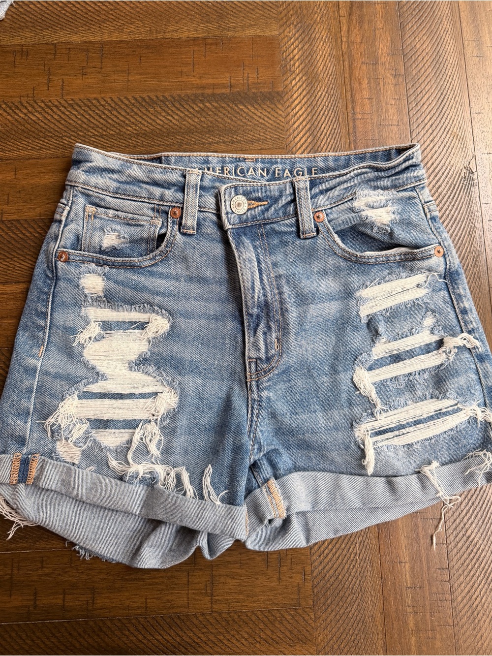 American Eagle Outfitters Distressed Light Blue Denim Jean Shorts High Rise 2